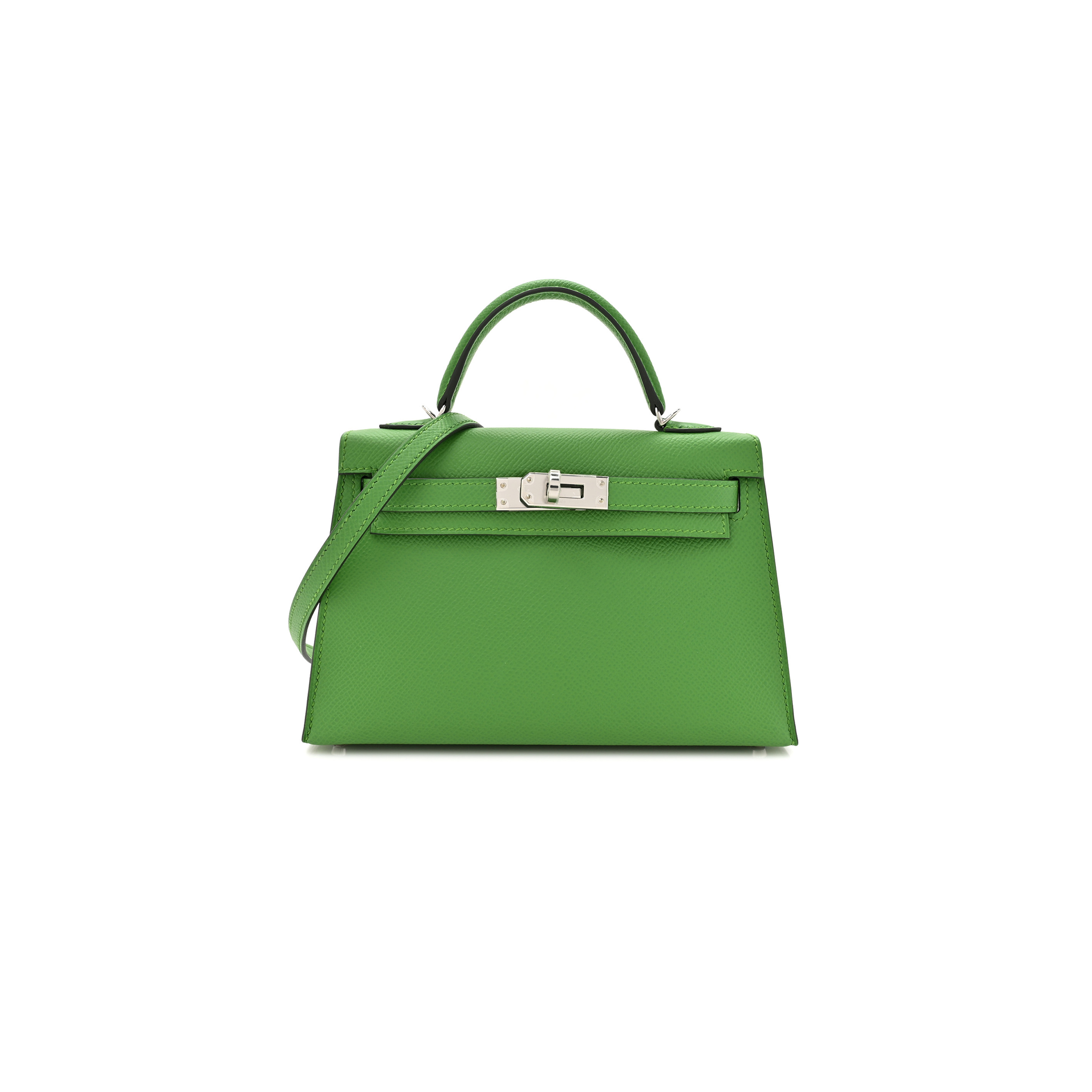 HERMÈS MASTER MINI KELLY II EPSOM GREEN SILVER BUCKLE (19*12*5.5cm) 